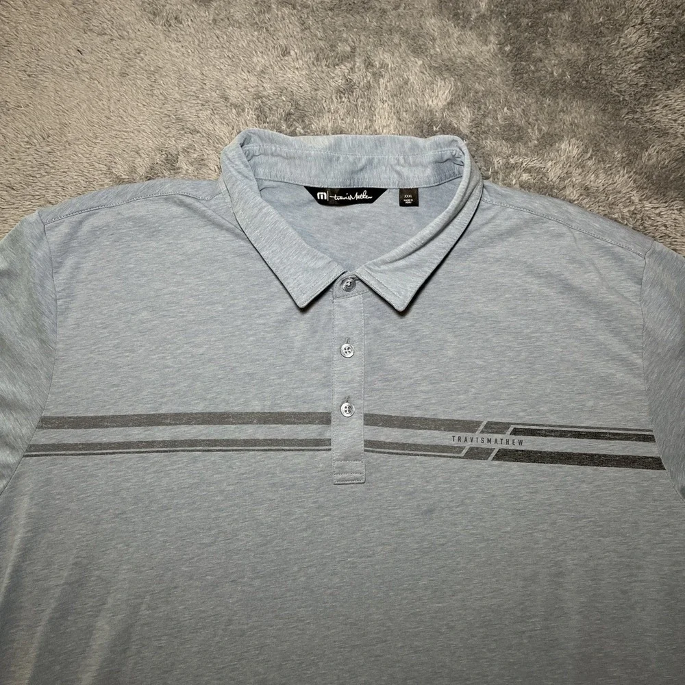 Travis Matthew Men's SZ 3XL Short Sleeve Gold Polo Baby Blue W Grey Stripe Shirt